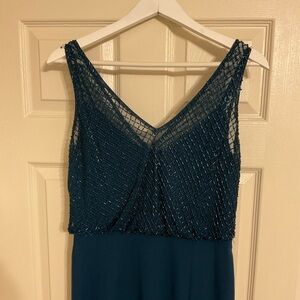 Adrianna Papell Lattice Beaded Crepe Gown